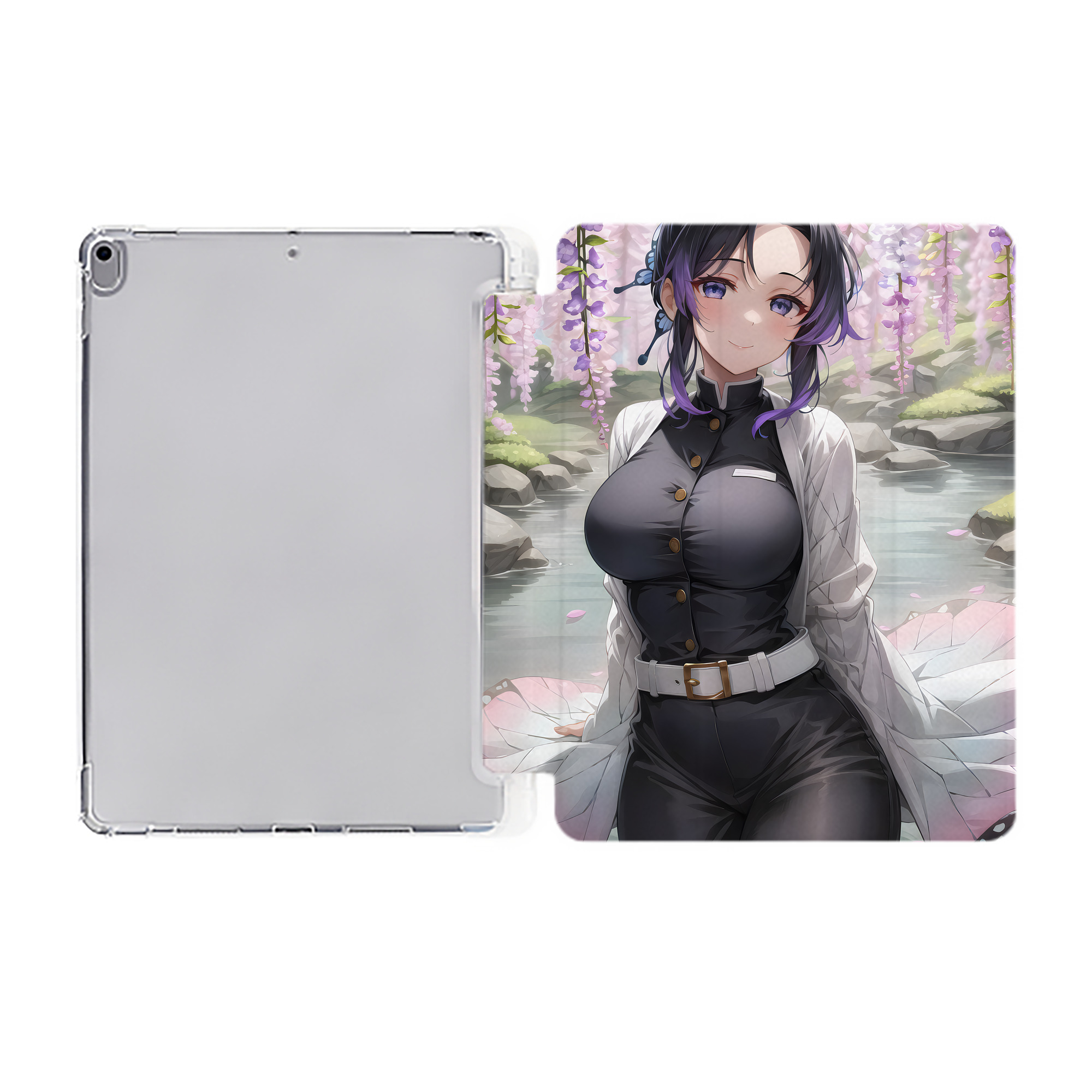 （画像用） 鬼滅の刃（きめつのやいば）蟲柱-胡蝶 しのぶ／こちょう しのぶ Kochou Shinobu IPad ケース ペン収納付き 三つ折りスタンド PUレザー×シリコン 対応機種9.5/10.5/10.9インチ